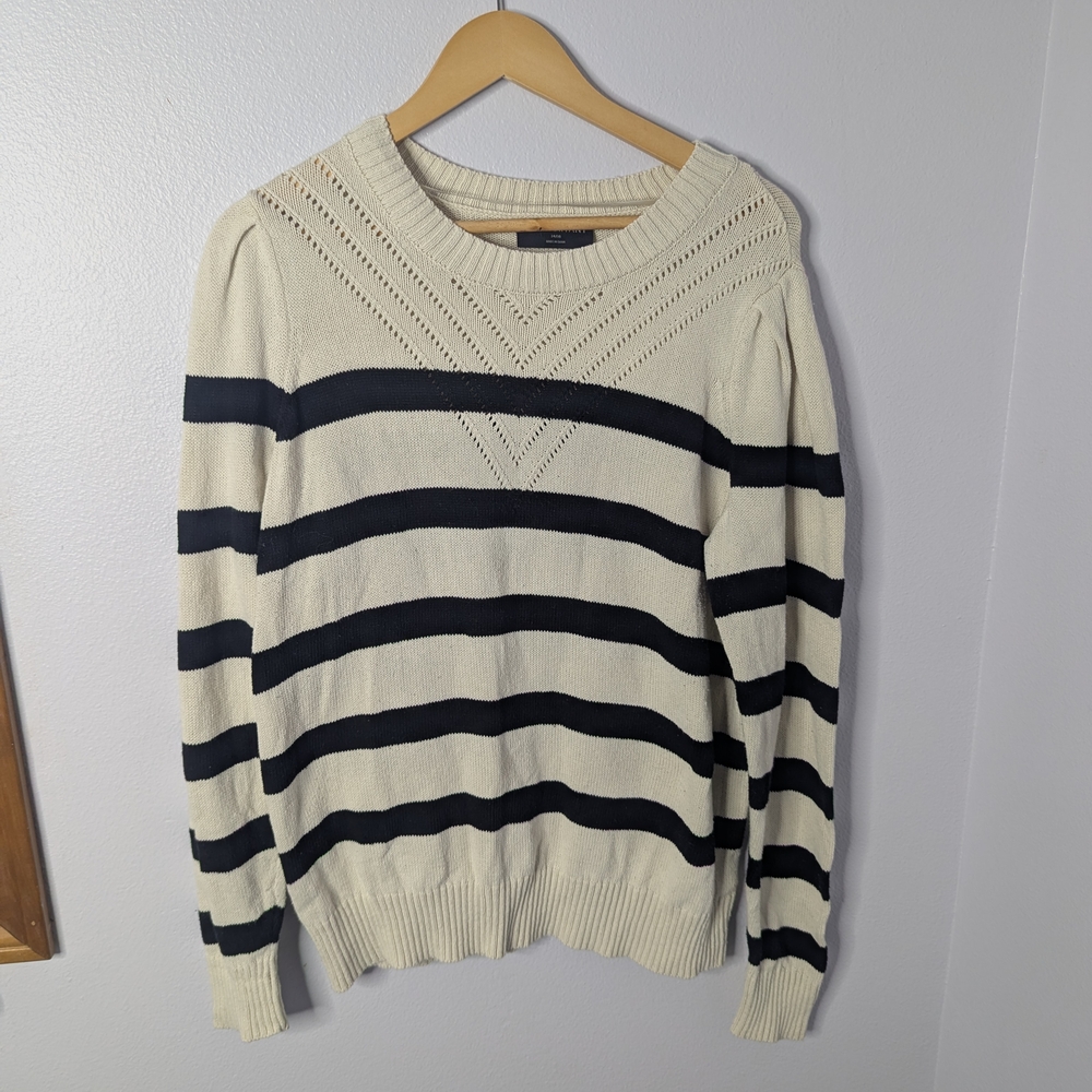 Lane‎ Bryant Striped Crewneck Sweater in White and Black